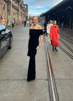 Carla Zampatti Off Shoulder Bodysuit Top and Velvet Pant Black Size 6 for rent on The Volte - image 4