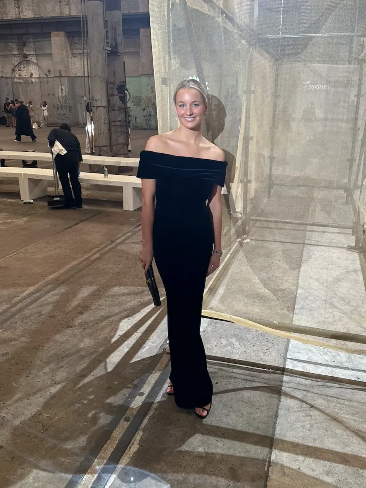 Carla Zampatti Off Shoulder Bodysuit Top and Velvet Pant Black Size 6 for rent on The Volte - main image
