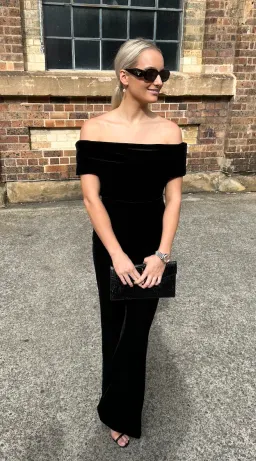 Carla Zampatti Off Shoulder Bodysuit Top and Velvet Pant Black Size 6 for rent on The Volte - image 5