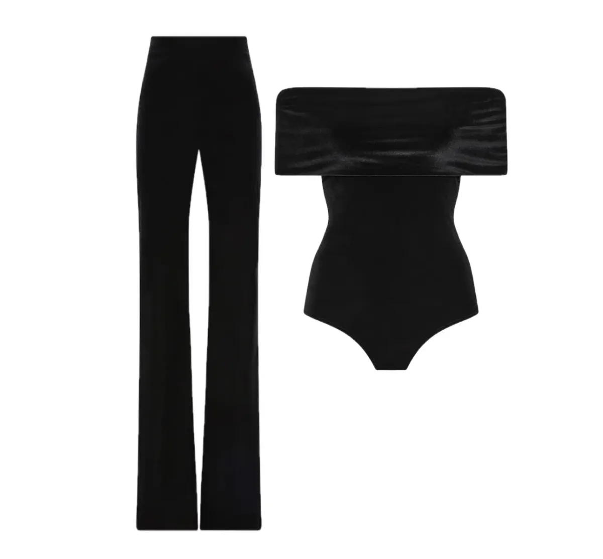 Carla Zampatti Off Shoulder Bodysuit Top and Velvet Pant Black Size 6 - Image 9