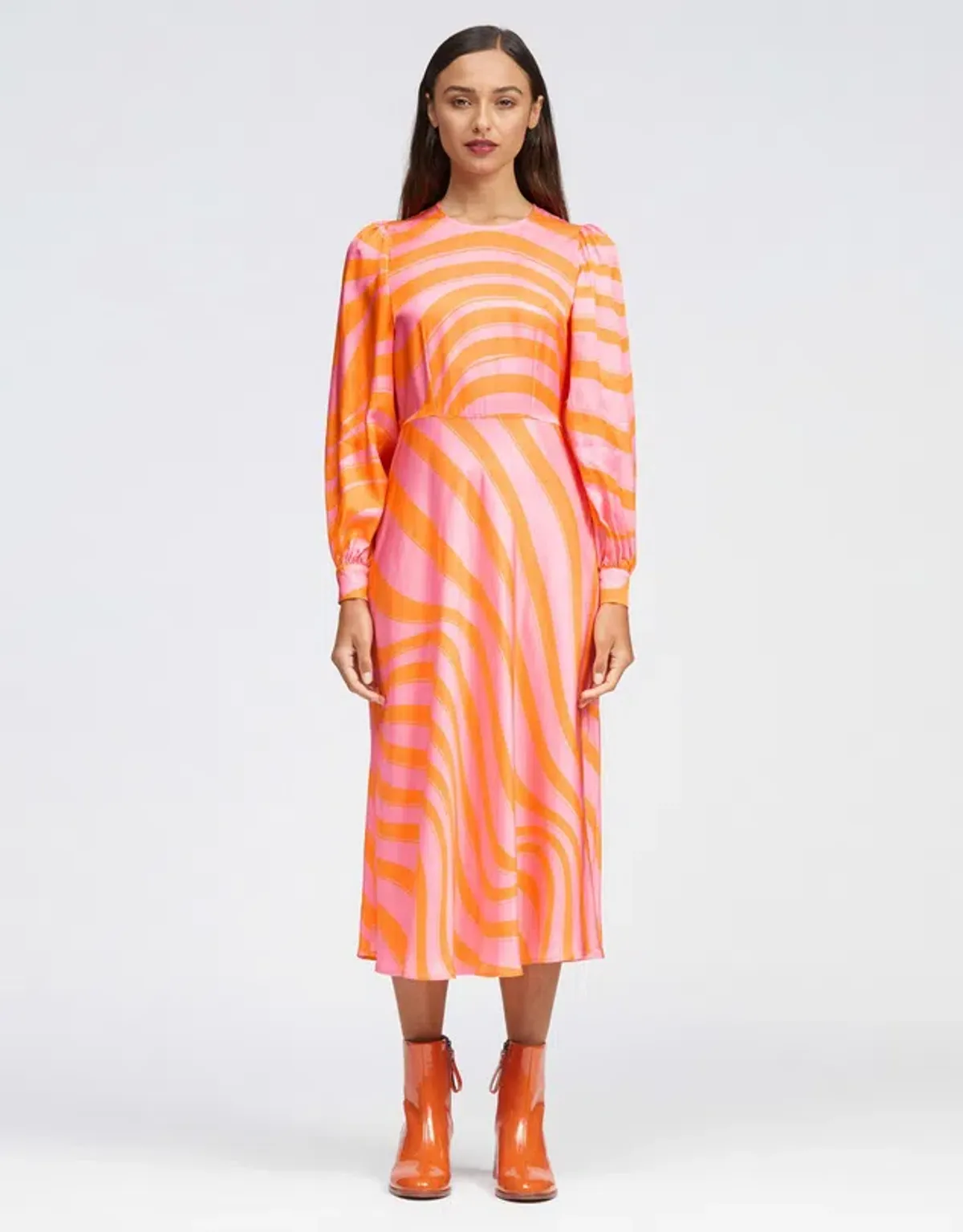 Bul Peregrine Midi Dress Orange Multi Size 8 for rent on The Volte - main image