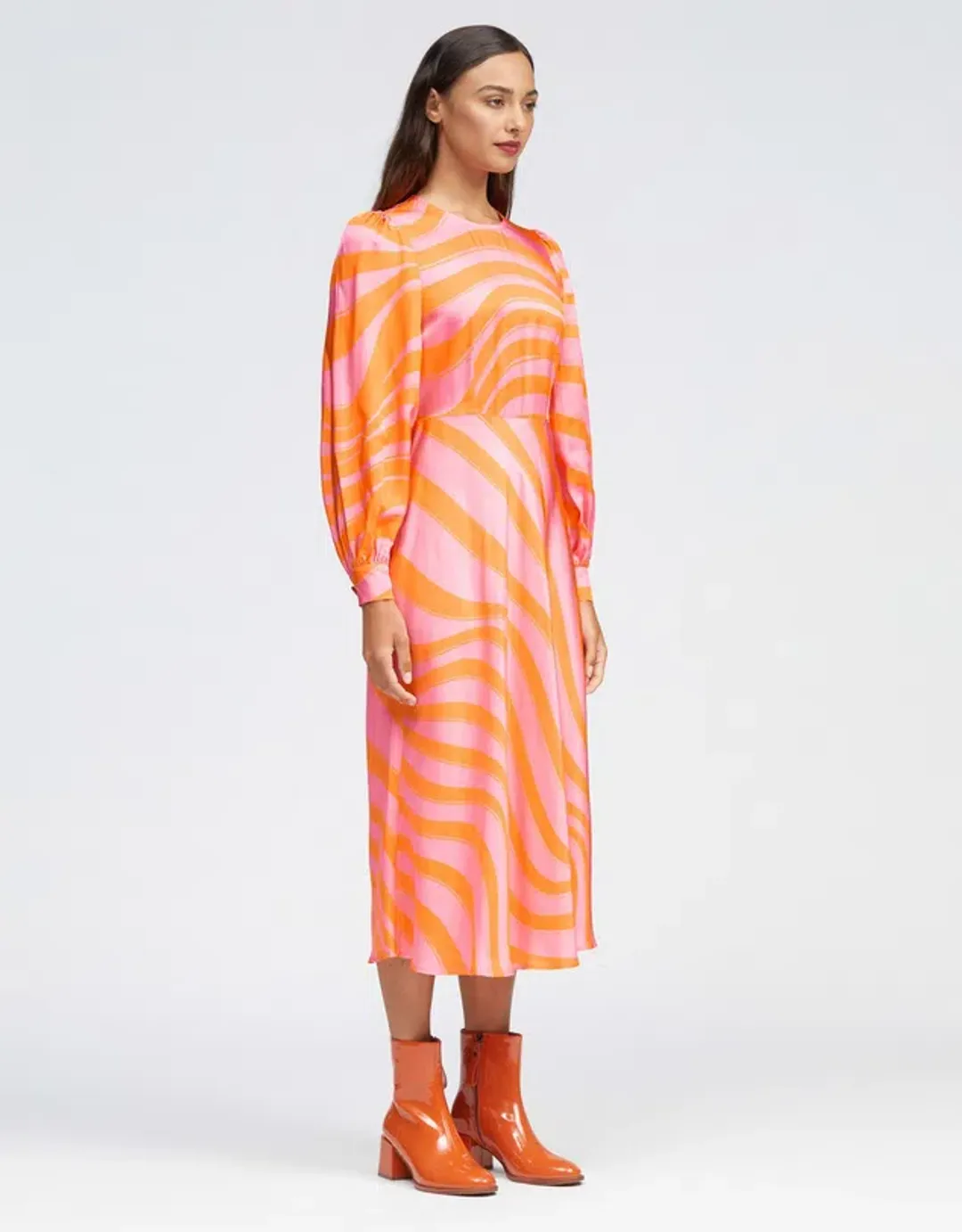 Bul Peregrine Midi Dress Orange Multi Size 8 for rent on The Volte - main image