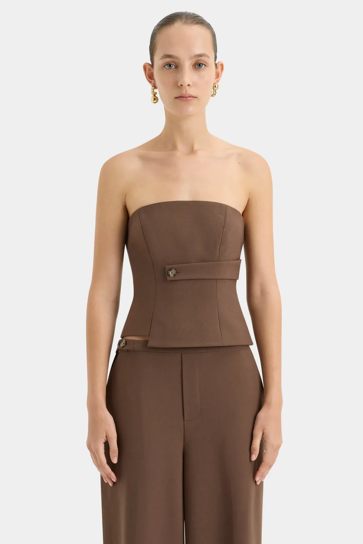Sir the Label Bromley Tailored Blazer, Mini Skirt and Bodice Set Chocolate Size AU 10 - Image 3