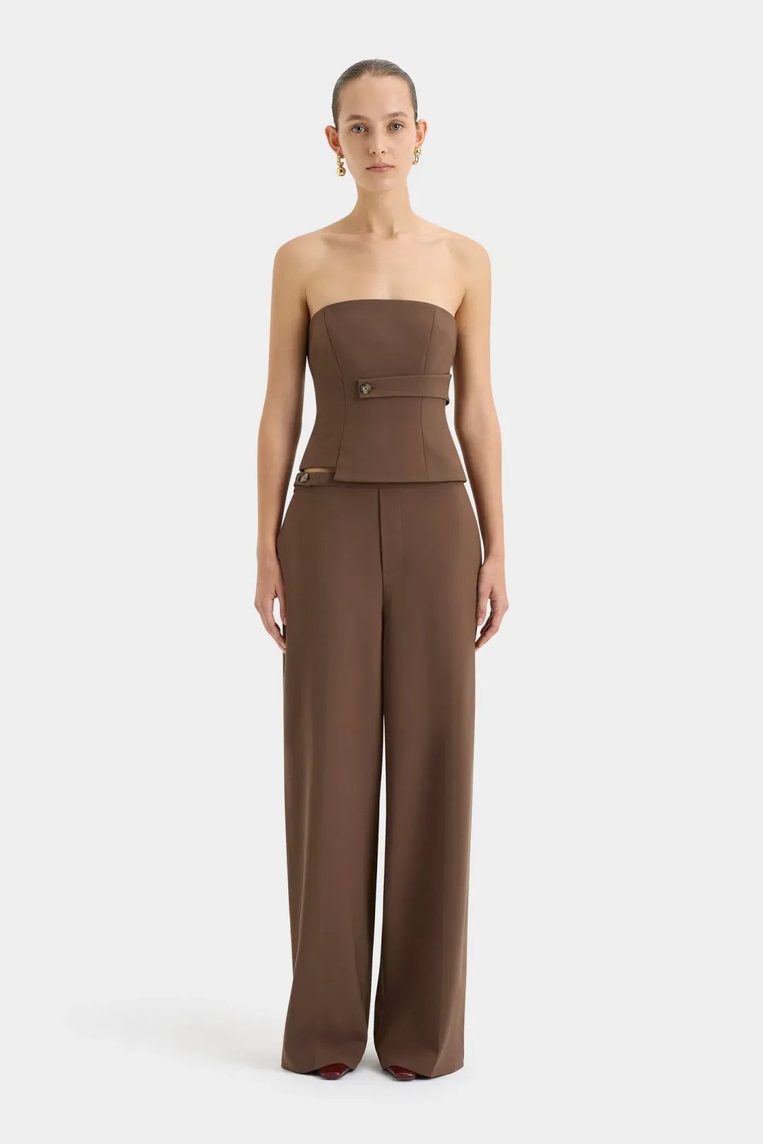 Sir the Label Bromley Tailored Blazer, Bodice and Pant Set Chocolate Size AU 8 for rent on The Volte - main image