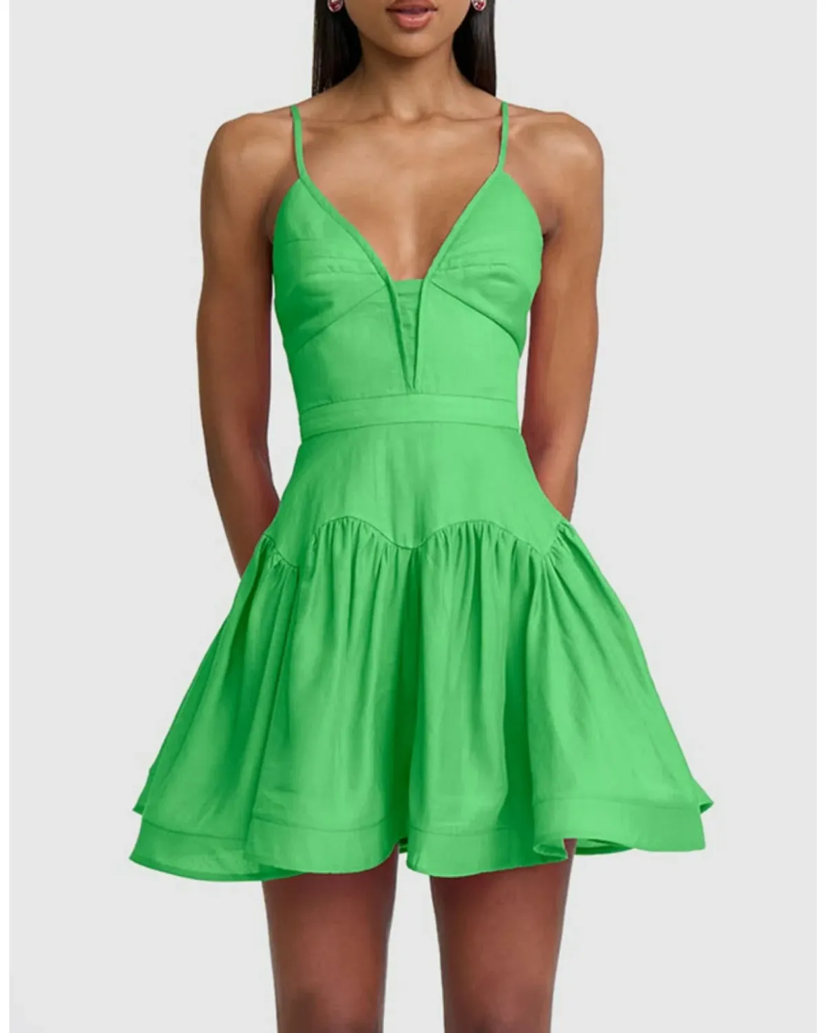 By Johnny Oriana Gather Panel Mini Dress Green Size AU 8 - Image 2