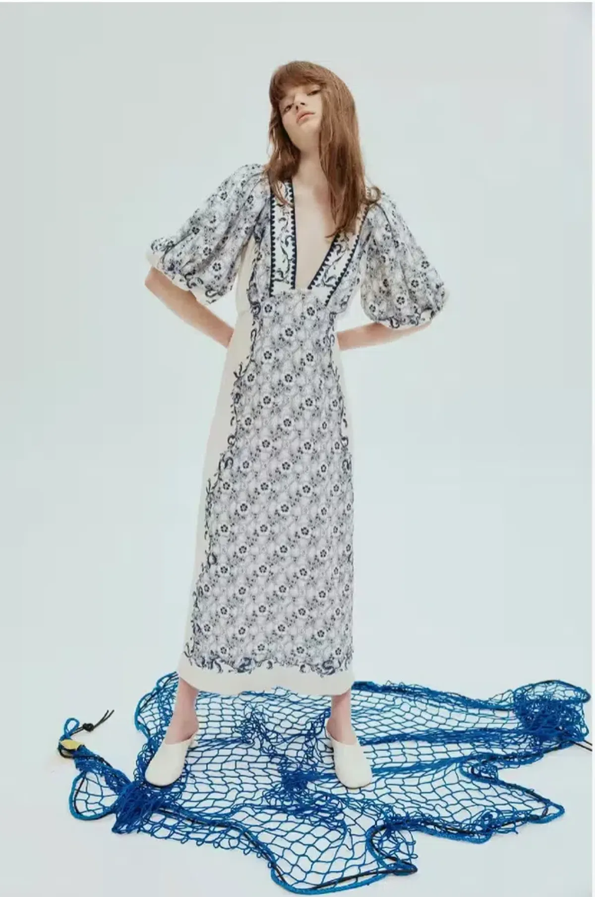 Alemais Airlie Midi Dress White/Blue Floral Size 10 for rent on The Volte - main image