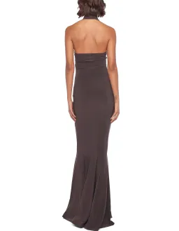 Norma Kamali Halter Turtle Fishtail Gown Chocolate Brown Size 8 for rent on The Volte - image 2