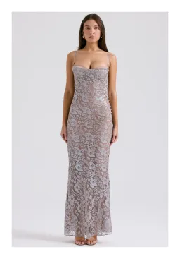 House of CB Azzurra Ice Blue Lace Godet Maxi Gown Size S/ AU 8 for rent on The Volte - image 1