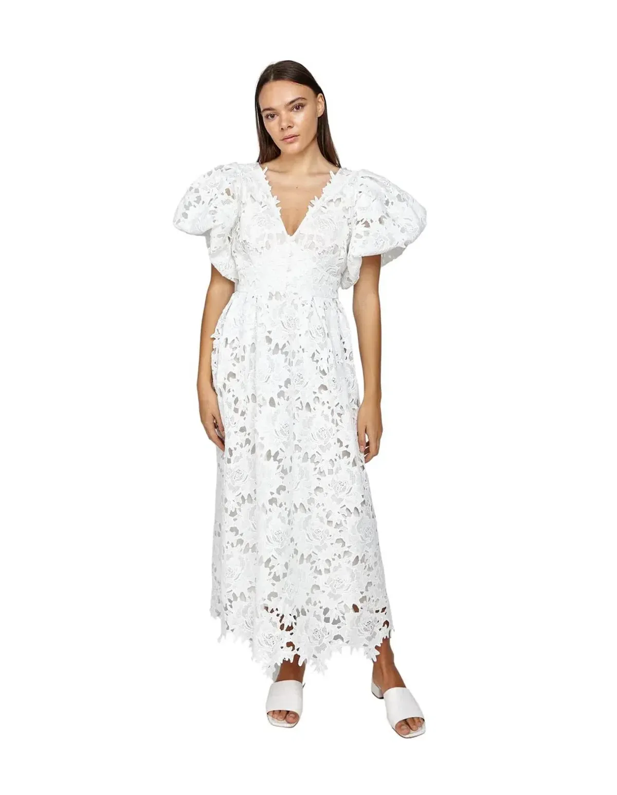 Leo Lin Jennifer V Neck Midi Dress White Size 14 - Image 1
