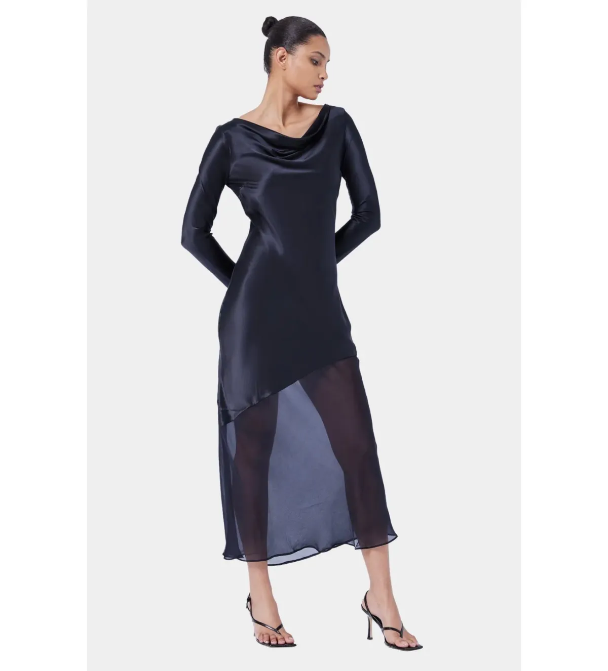 Ginia Asym Splice LS Dress Black Size 12 for rent on The Volte - main image