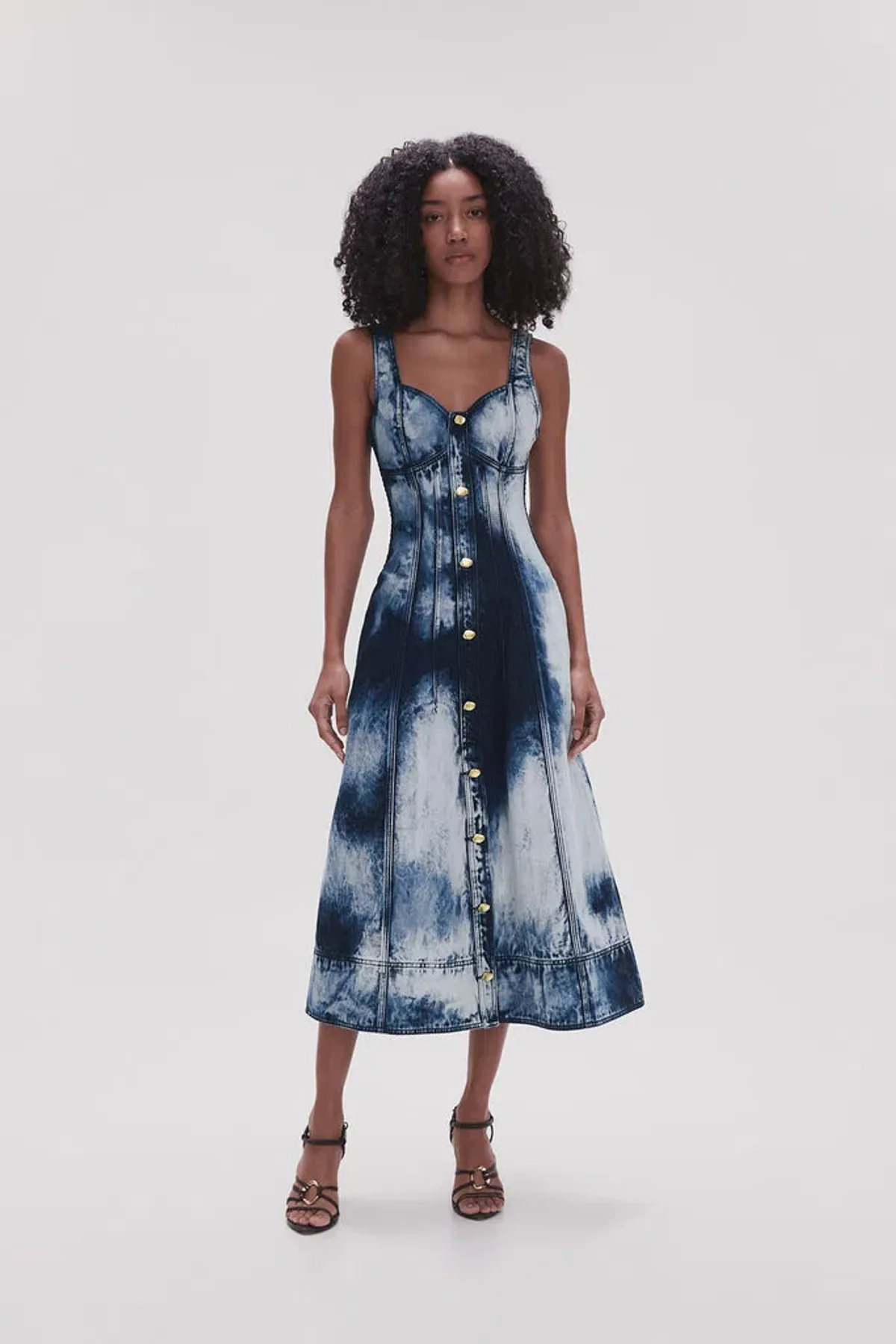 Aje Enigma Denim Midi Dress Tie Dye Indigo Size 8 - Image 3