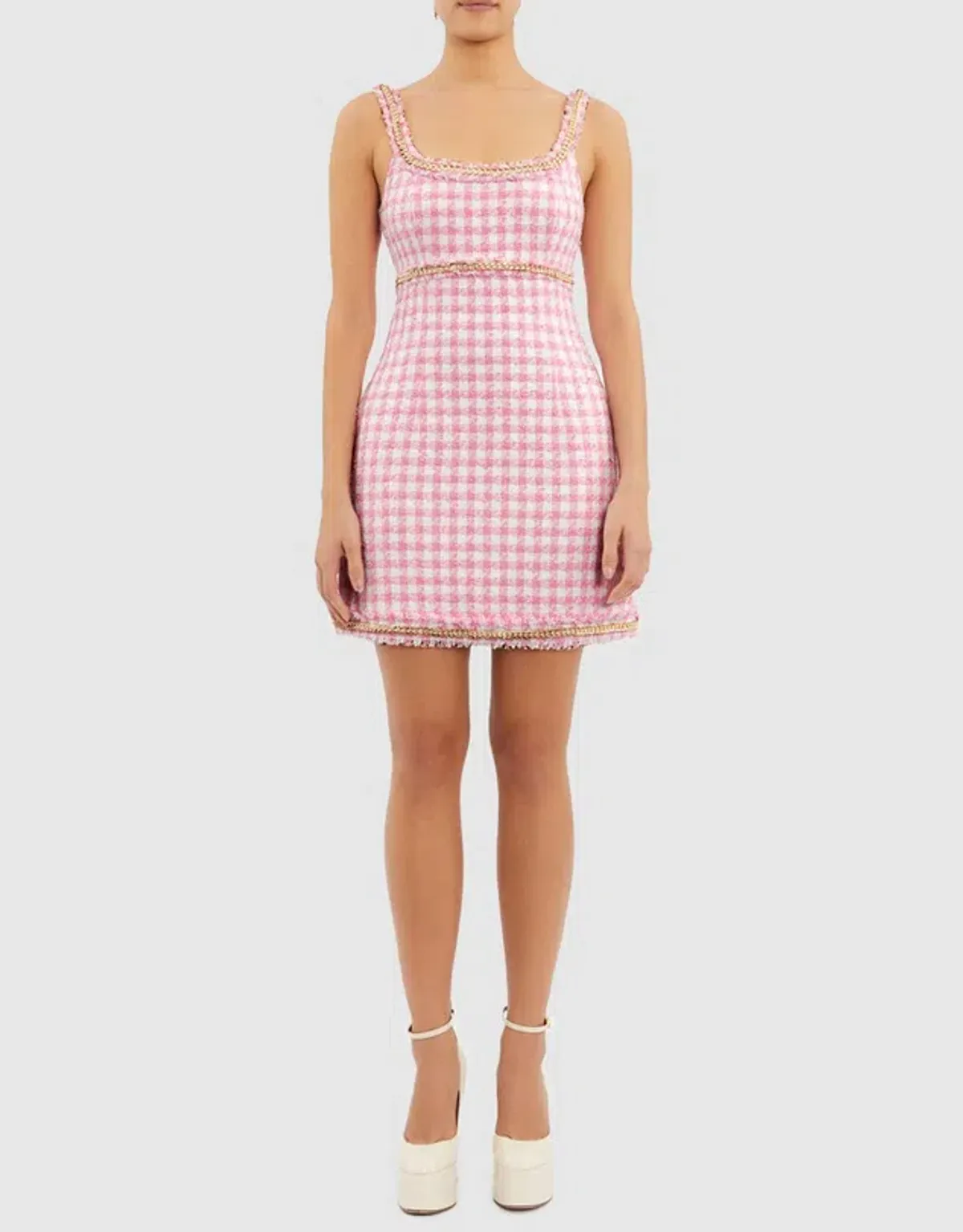 Rebecca Vallance Gabrielle Scoop Mini Dress Pink Check Size 14 - Image 1