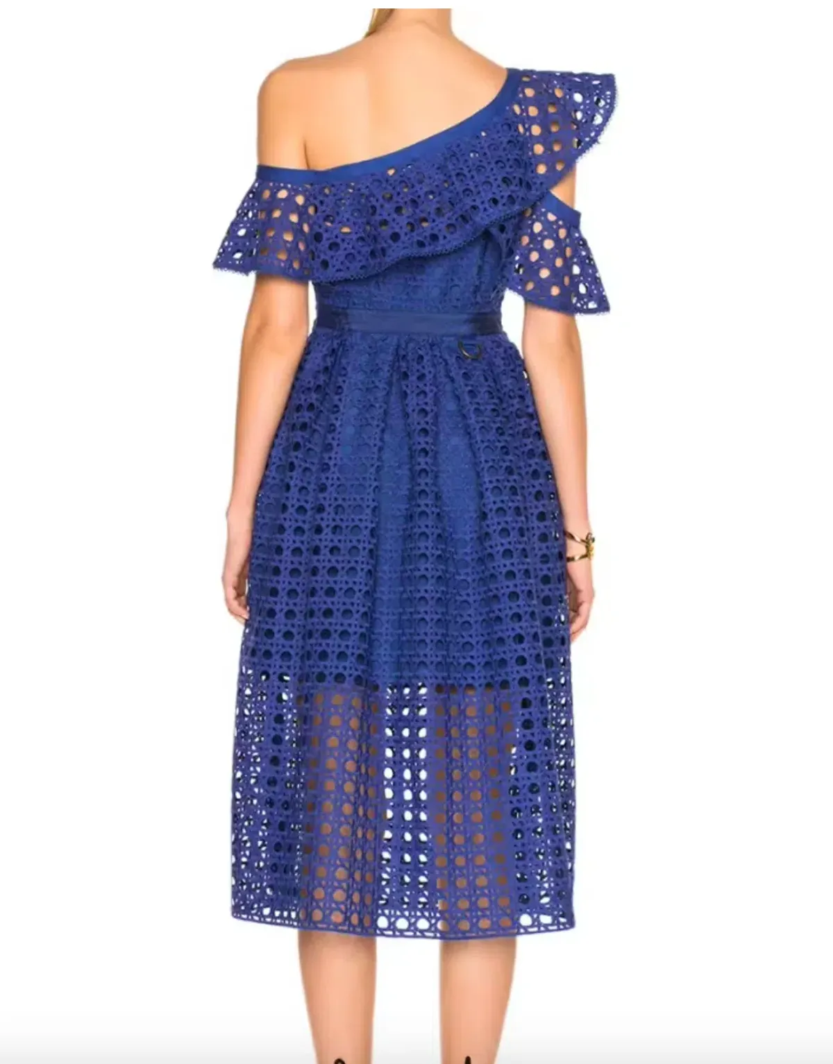 Self Portrait Guipure One Shoulder Lace Dress Cobalt Blue Size 8 - Image 3