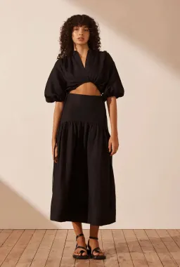 Shona Joy Mare Linen Deconstructed Midi Dress Black Size 12 for rent on The Volte - image 1