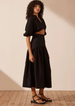 Shona Joy Mare Linen Deconstructed Midi Dress Black Size 12 for rent on The Volte - image 2
