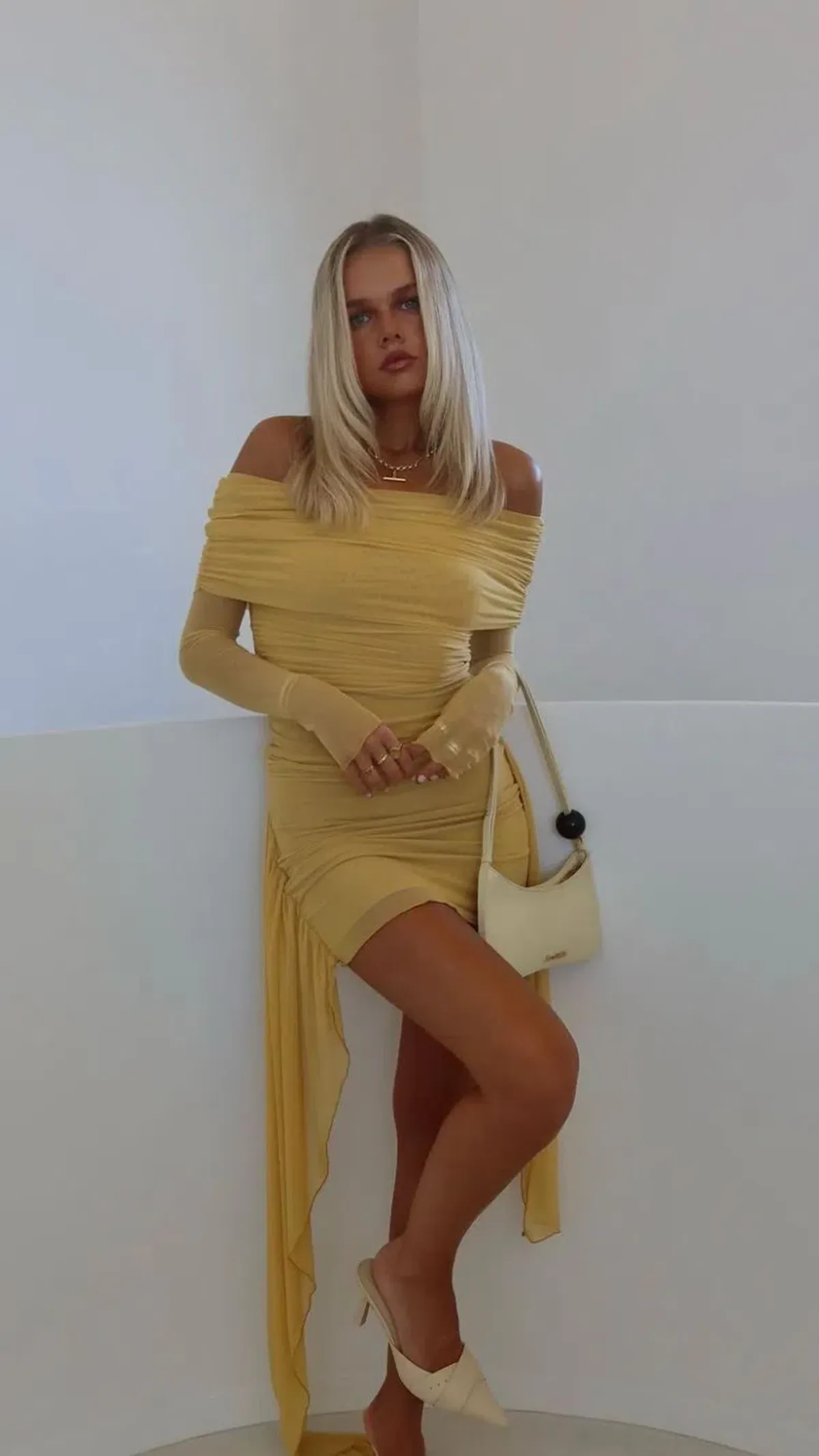 BENNI Yasmin Mini Dress Mustard Size AU 8 - Image 5