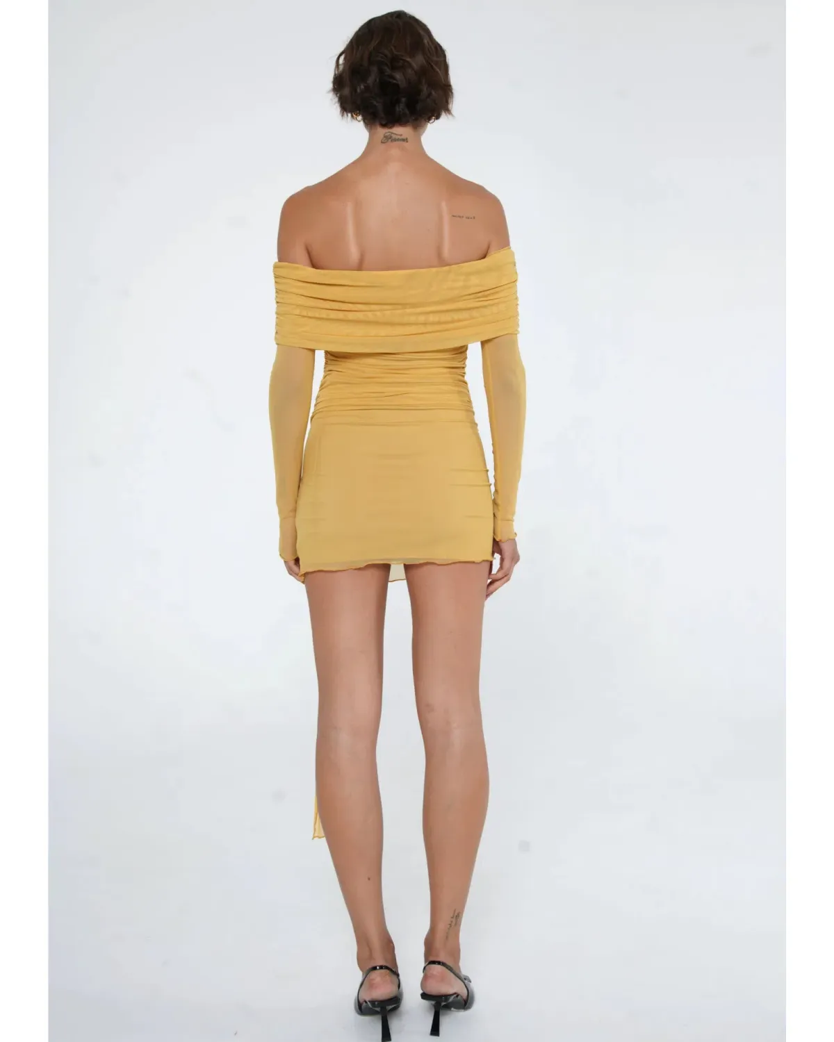 BENNI Yasmin Mini Dress Mustard Size AU 10 - Image 3