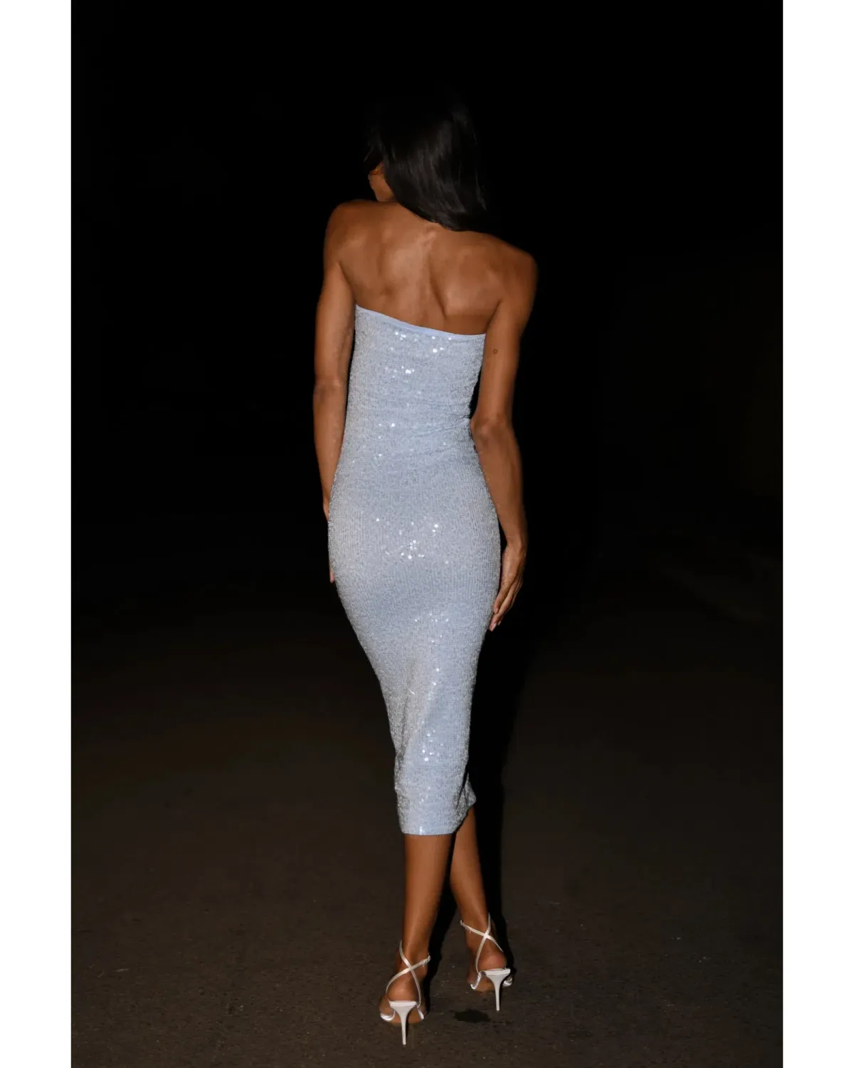 Meshki Nevada Strapless Sequin Midi Dress Ice Blue Size AU 6 - Image 6