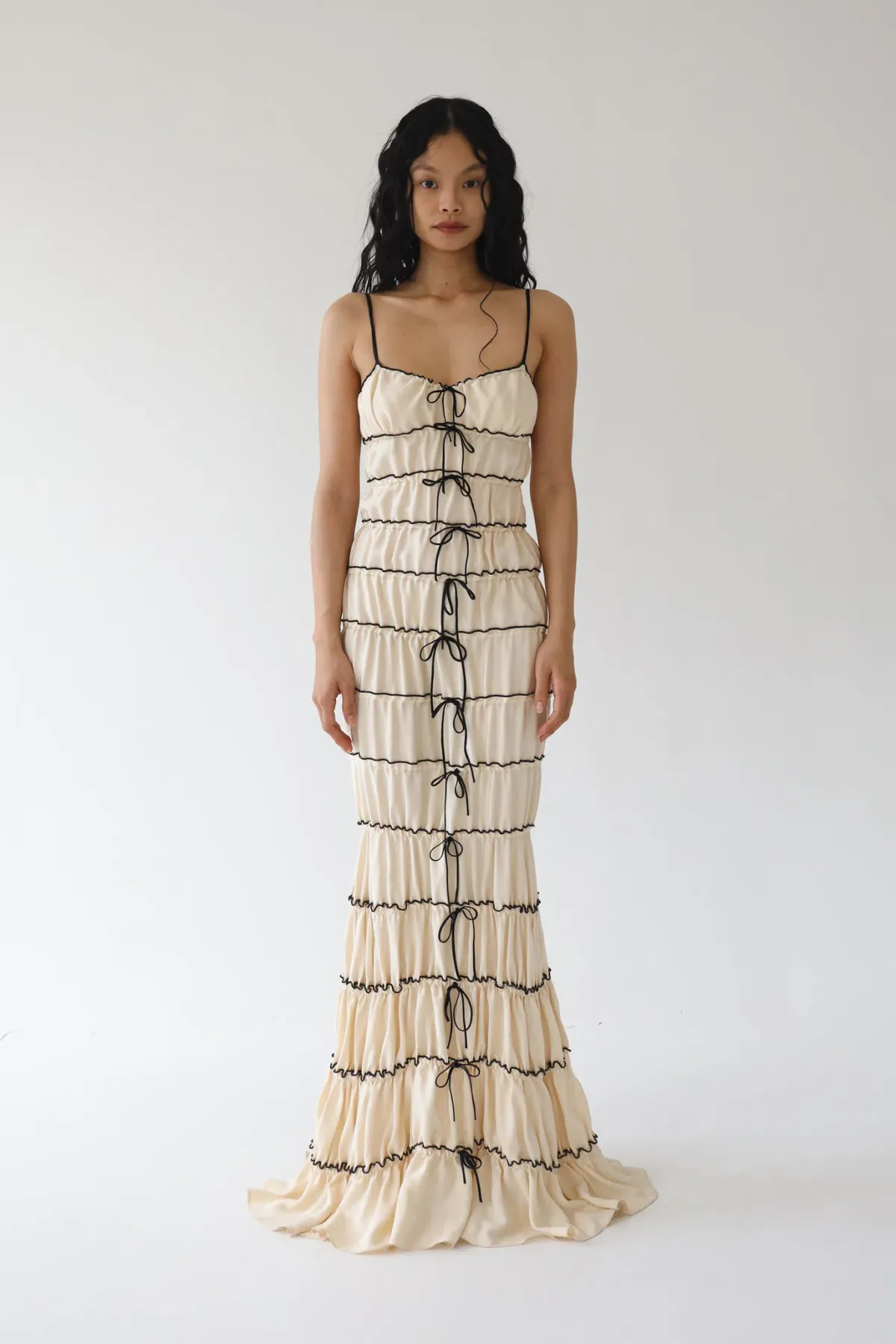 Mirror Palais Tunnel Ruffle Gown Shell Size 8 for rent on The Volte - main image