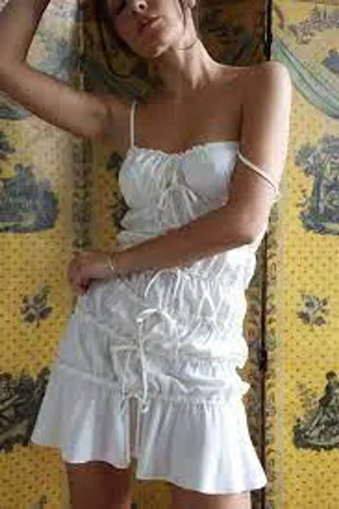 Mirror Palais Tunnel Ruffle Mini Skirt & Cami Top Set in Cloud Size S/ Au 8 for rent on The Volte - main image