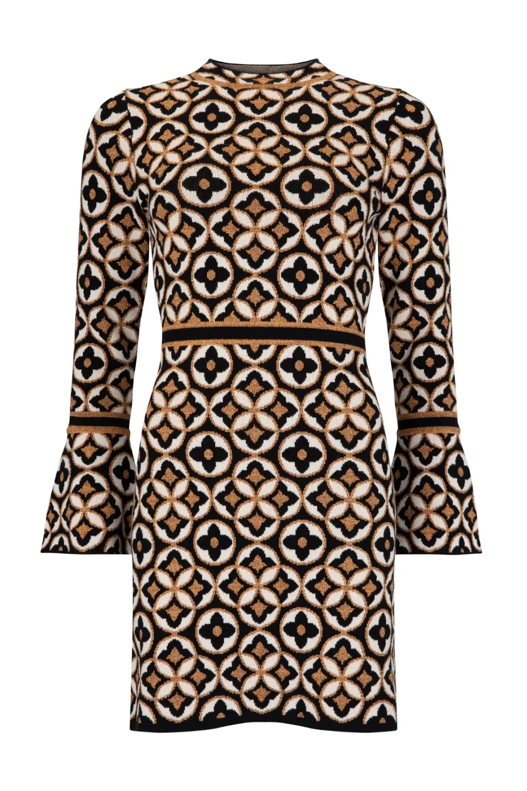 Nine Lives Bazaar Mitzy Knit Dress Deco Mini Gold & Black Size L/XL / AU 18 for rent on The Volte - main image