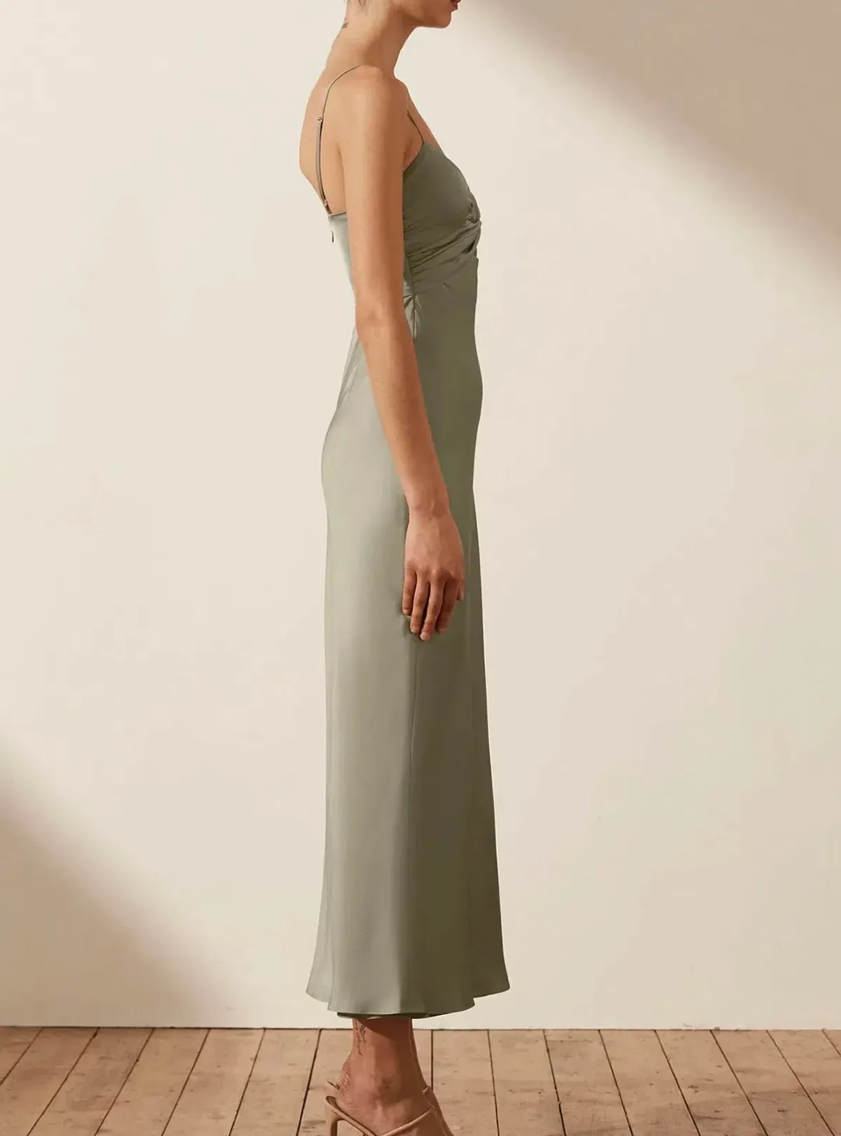 Shona Joy Luxe Twist Front Sleeveless Midi Dress Eucalyptus Size 12 - Image 2