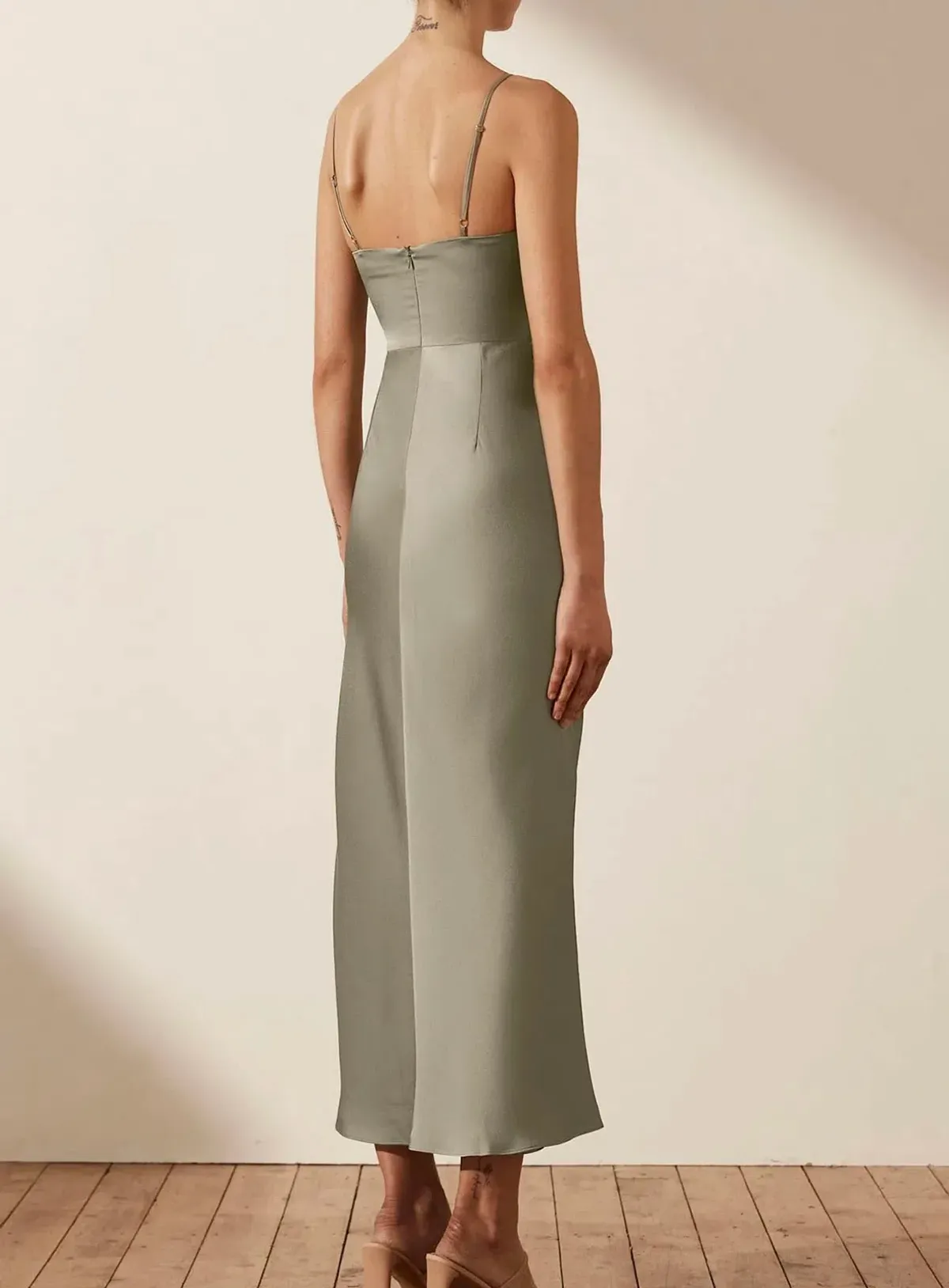Shona Joy Luxe Twist Front Sleeveless Midi Dress Eucalyptus Size 12 - Image 3