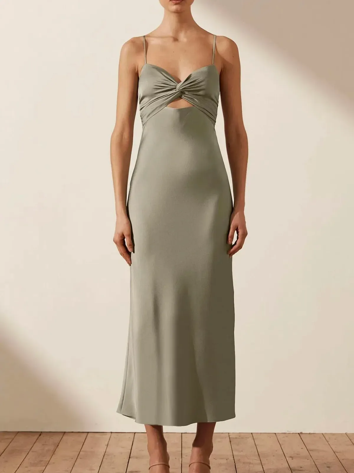 Shona Joy Luxe Twist Front Sleeveless Midi Dress Eucalyptus Size 12 - Image 5