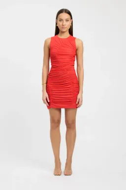 Kookai Bolt Ruched Mini Dress Mandarin Red Size 8 for rent on The Volte - image 1