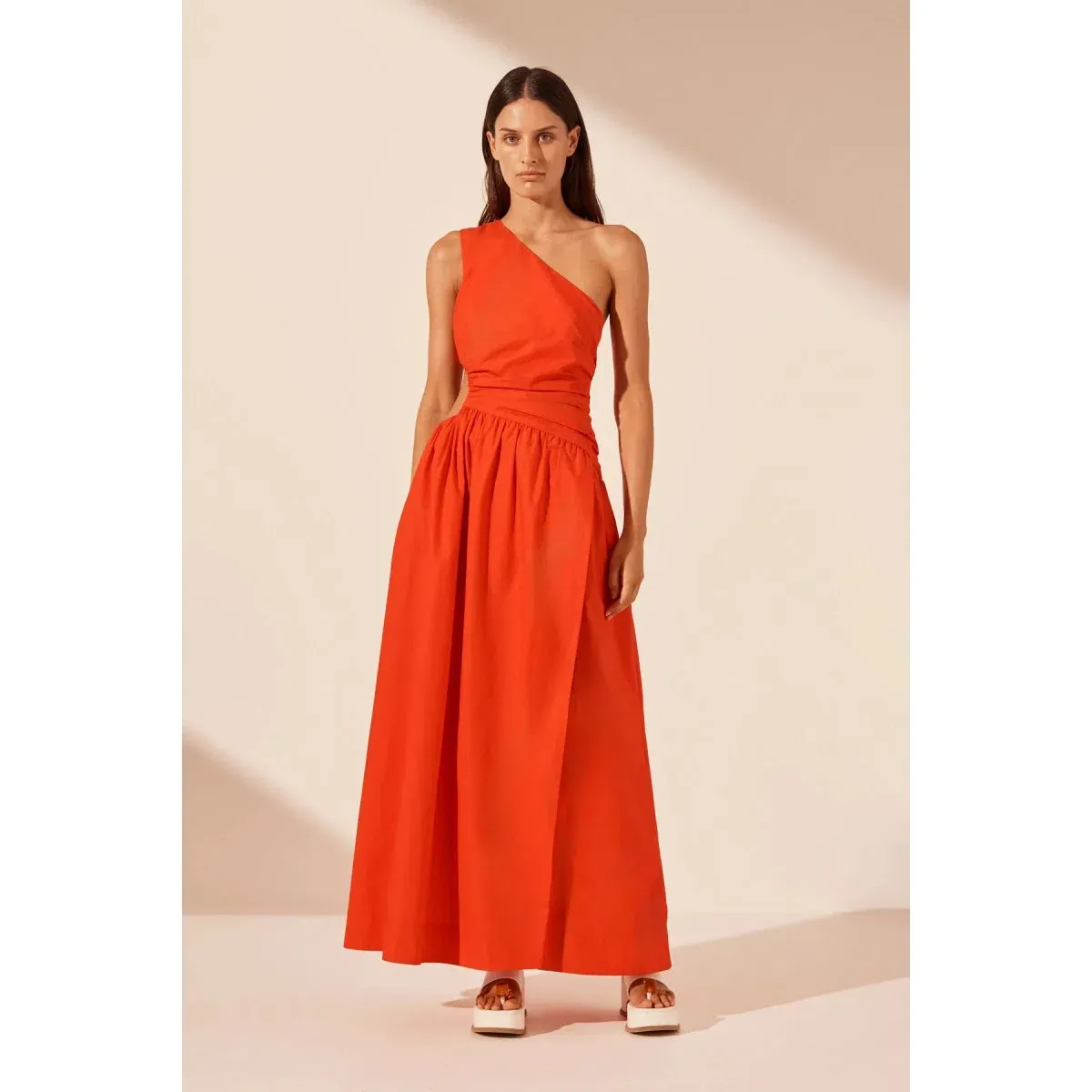 Shona Joy Asymmetrical Cutout Maxi Dress Hibiscus Size AU 8 - Image 1