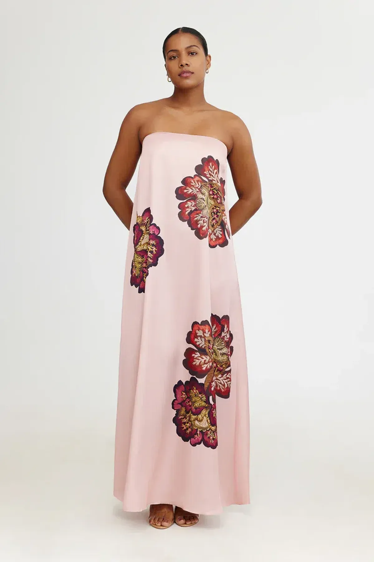 Significant Other Satin Floral Strapless Maxi Dress Size 10 - Image 1