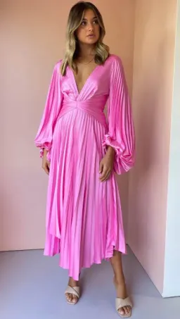 Acler Palms Pleat Dress Confetti Pink Size 12 for rent on The Volte - image 2
