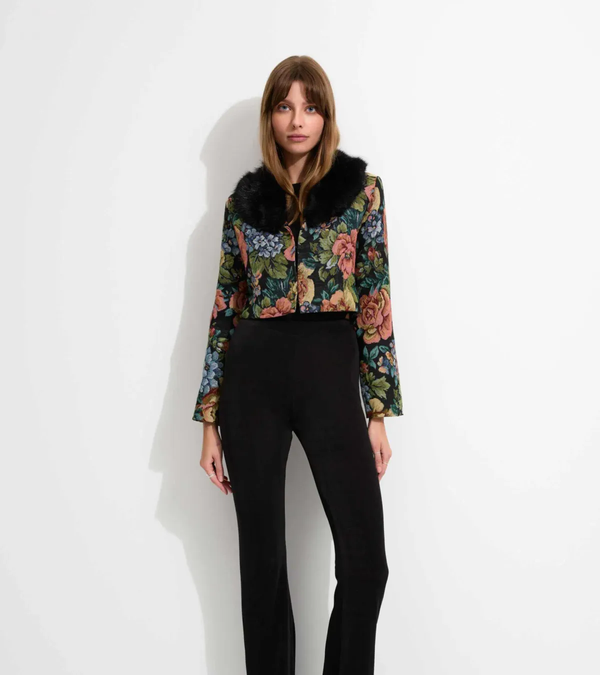 Unreal Fur Monach Cropped Jacket Tapestry Size L/Au 12 - Image 1