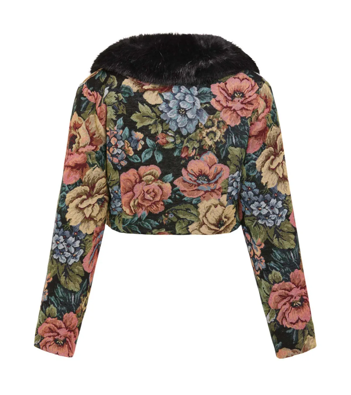 Unreal Fur Monach Cropped Jacket Tapestry Size L/Au 12 - Image 3
