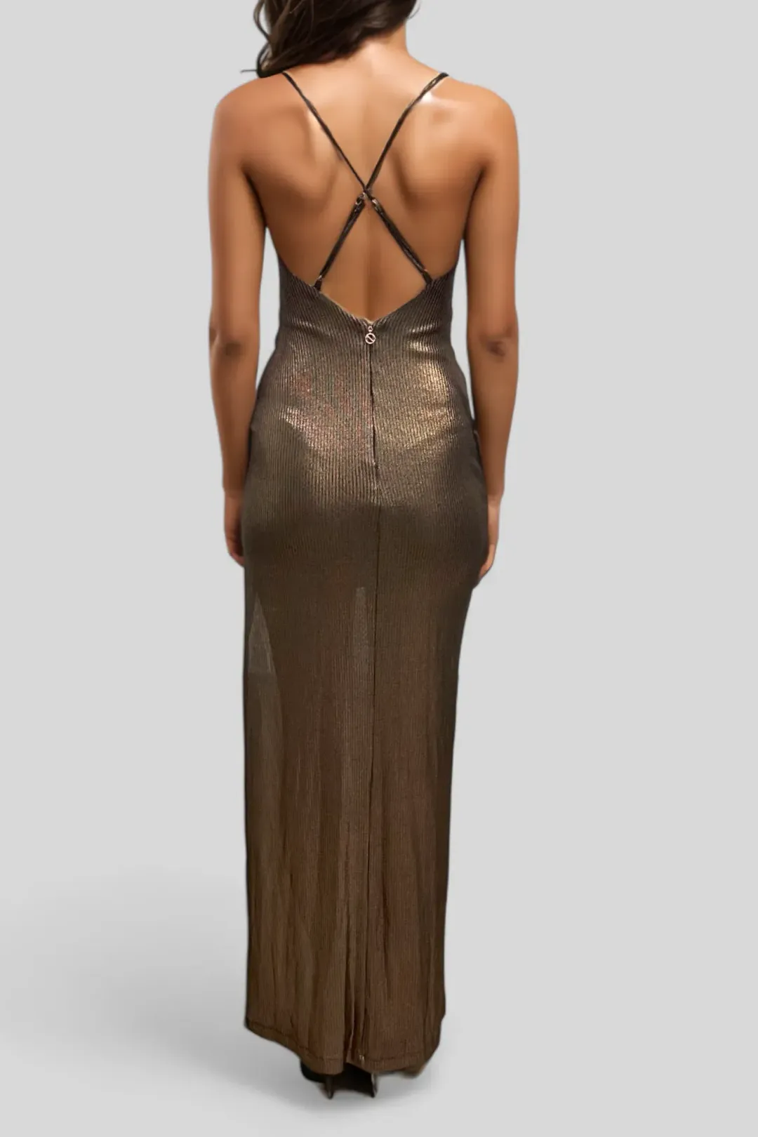 Nookie Metallic Cowl Neck Gown Brown Size 8 for rent on The Volte - main image