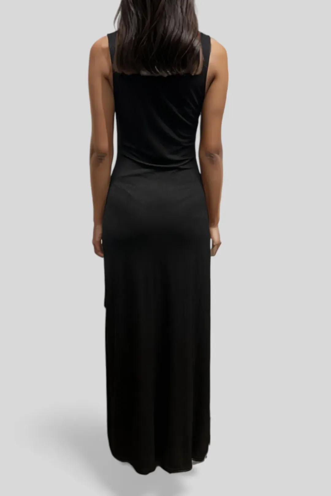 CUE Asymmetric Drape Dress in Black Size 10 for rent on The Volte - main image