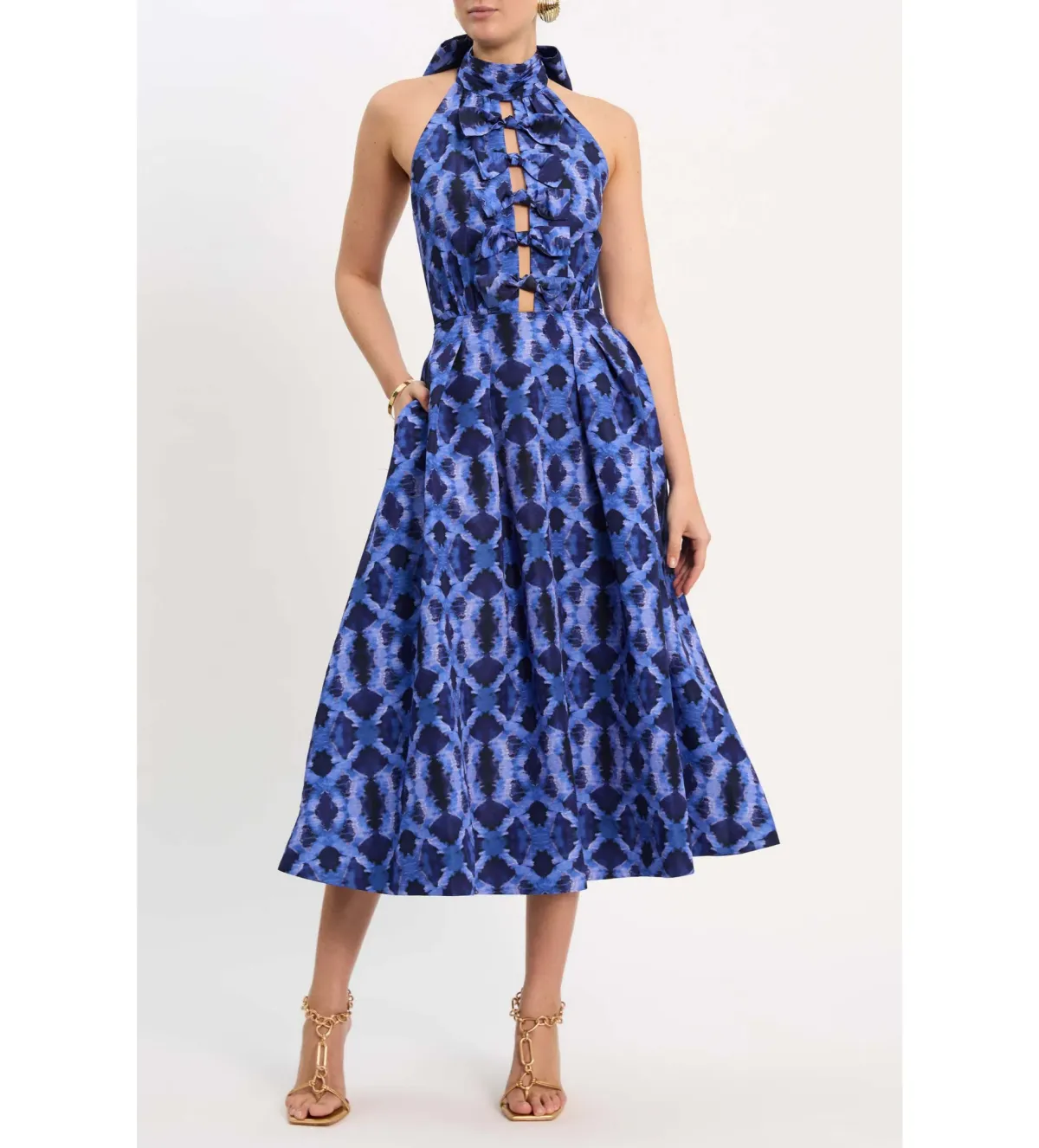 Rebecca Vallance Shiloh Halter Midi Dress Blue Size 10 - Image 2