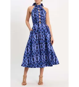 Rebecca Vallance Shiloh Halter Midi Dress Blue Size 10 for rent on The Volte - image 2