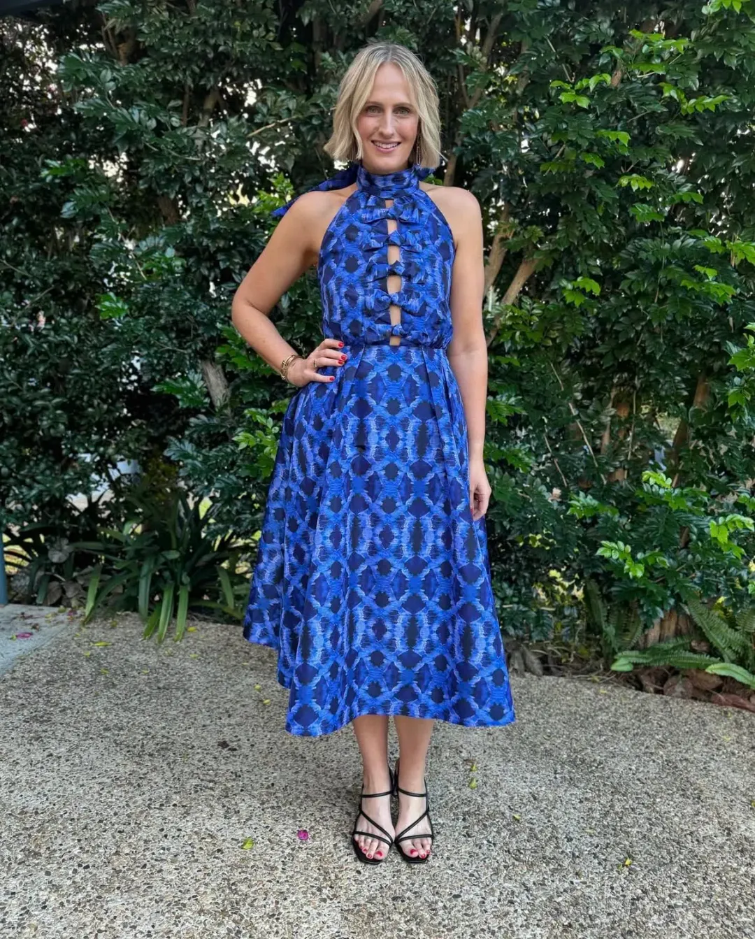 Rebecca Vallance Shiloh Halter Midi Dress Blue Size 10 for rent on The Volte - main image