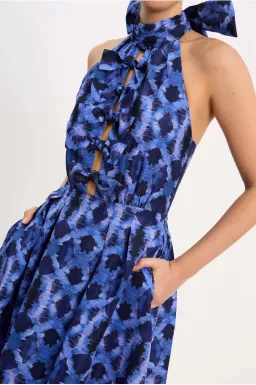 Rebecca Vallance Shiloh Halter Midi Dress Blue Size 10 for rent on The Volte - image 3
