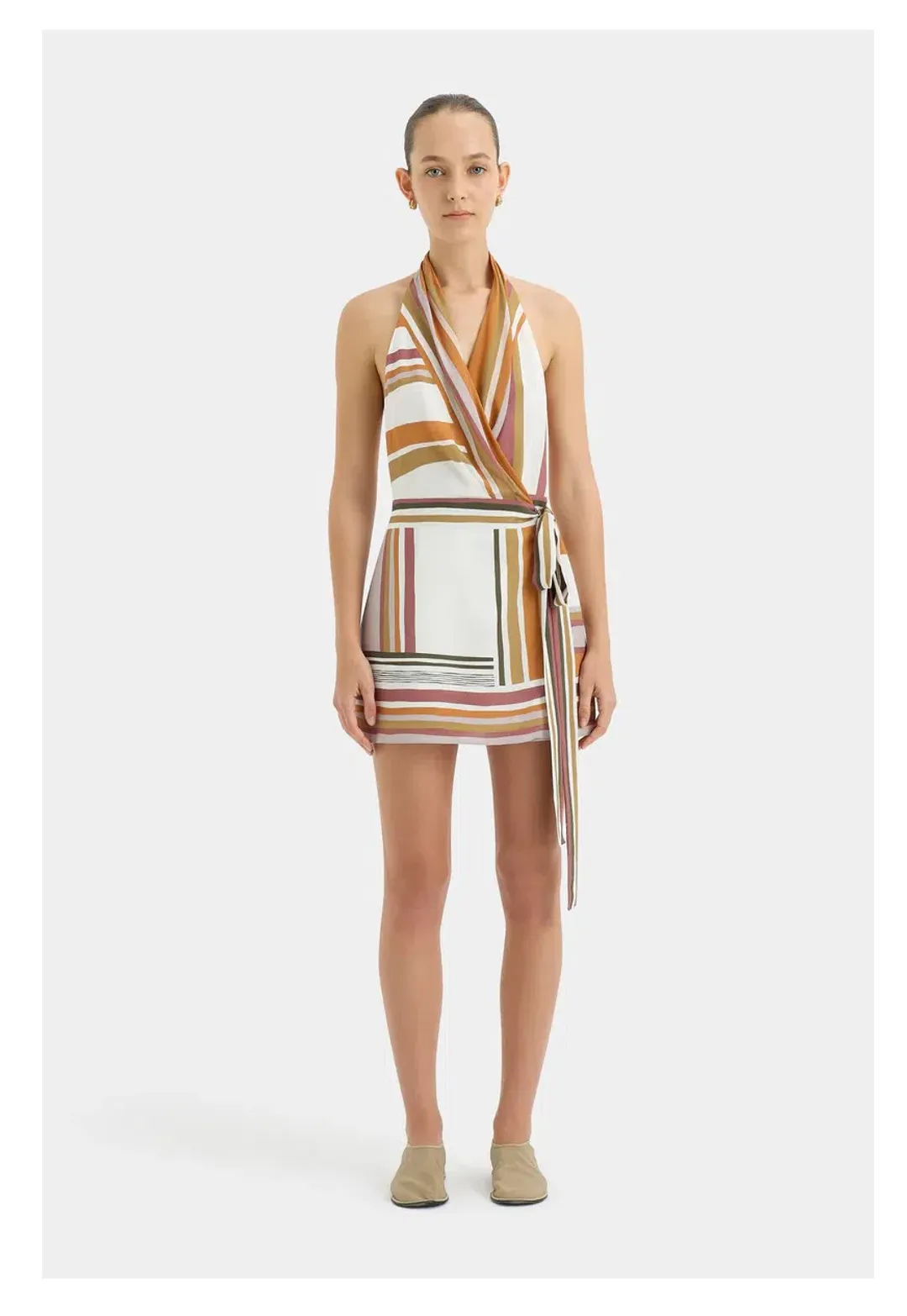 Sir the Label Caprera Wrap Halter Mini Dress Multi Size 2/ AU 10 for rent on The Volte - main image