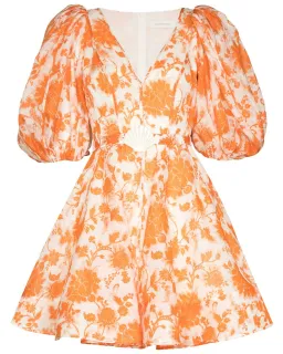 Zimmermann Postcard Mini Dress Orange Tonal Floral 3 / AU 14 for rent on The Volte - image 3