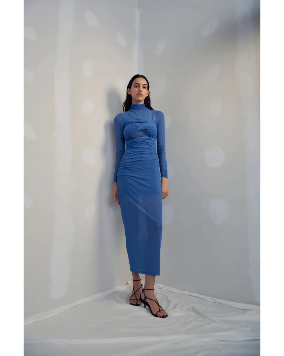 Misha Madigral Mesh Midi Dress Azure Blue Size AU 8 for rent on The Volte - main image