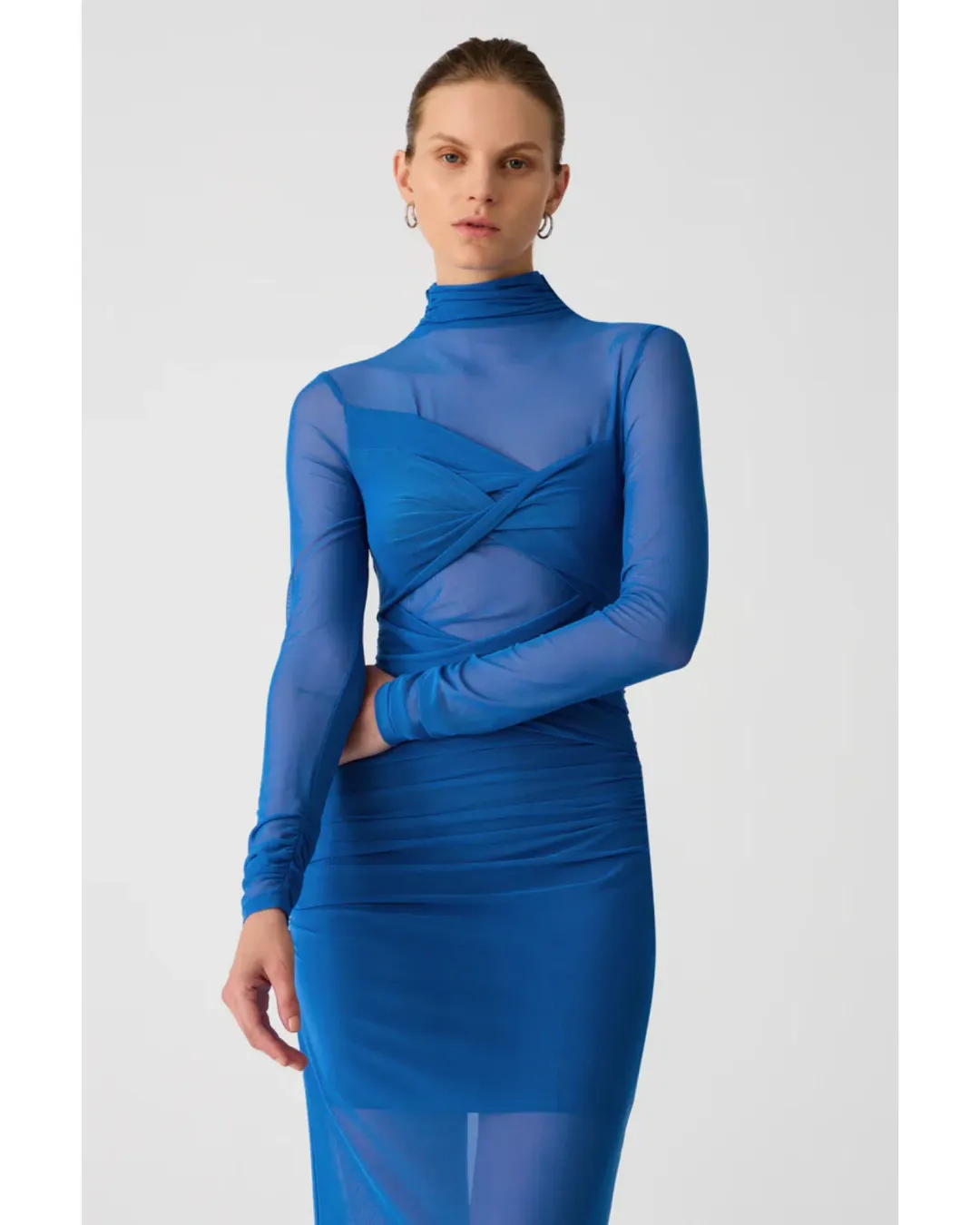 Misha Madigral Mesh Midi Dress Azure Blue Size AU 8 for rent on The Volte - main image