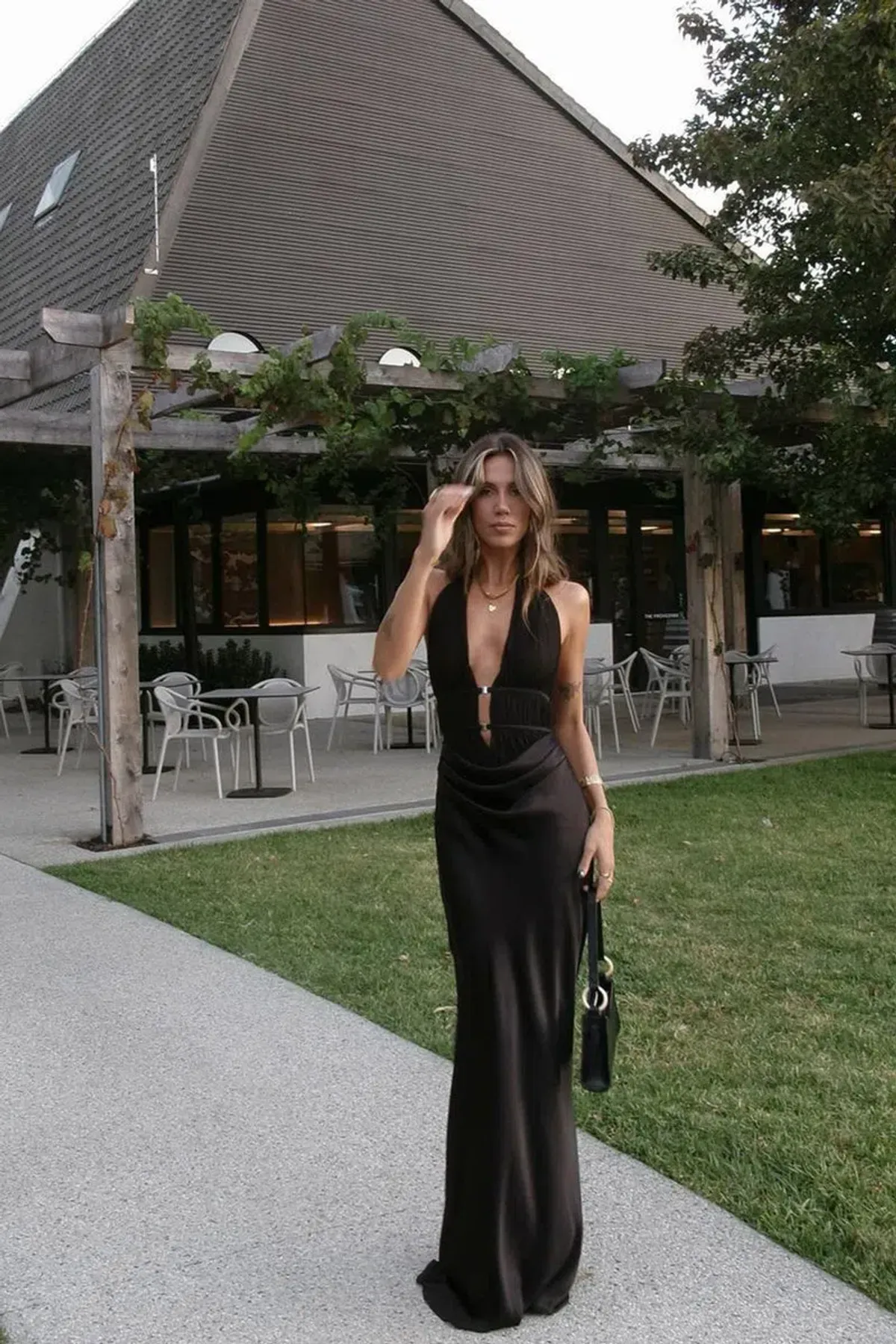Misha Celine Mesh and Satin Gown Black Size 12 - Image 3