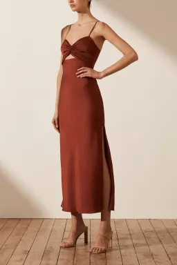 Shona Joy Luxe Twist Front Sleeveless Midi Dress Sangria Size 12 for rent on The Volte - image 2