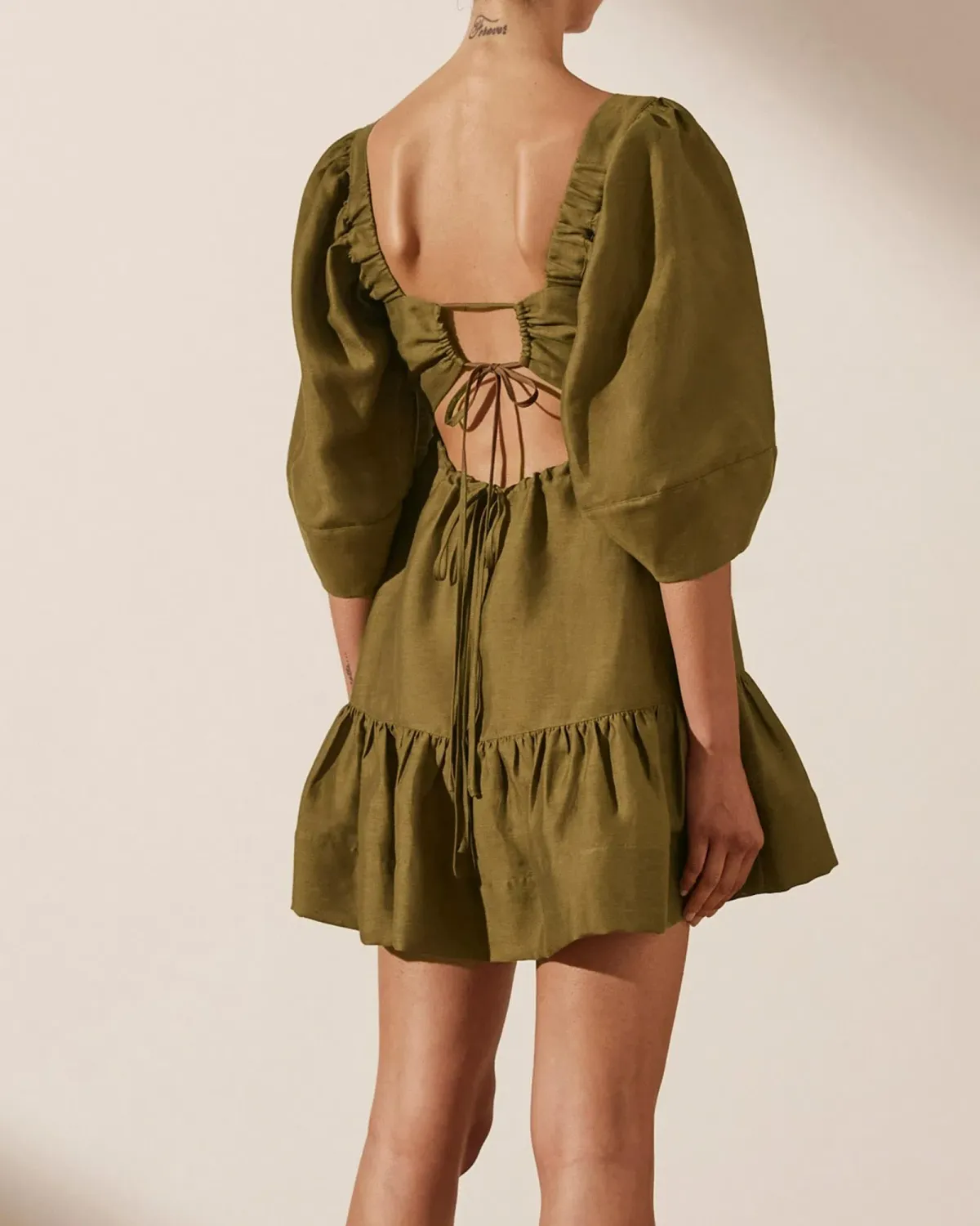 Shona Joy Maya Open Back Mini Dress Cumin Size AU 6 - Image 3