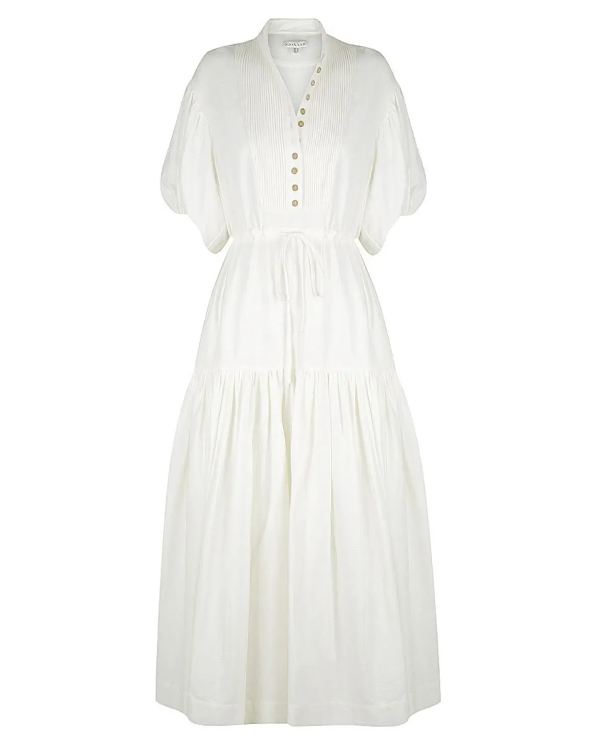 Shona Joy Priscilla Pin Tuck Short Sleeve Midi Dress White Size AU 6 - Image 3