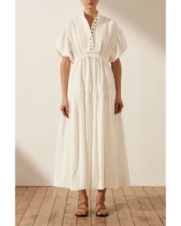 Shona Joy Priscilla Pin Tuck Short Sleeve Midi Dress White Size AU 6 for rent on The Volte - image 1