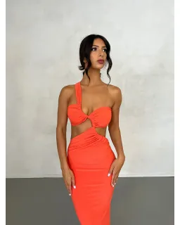 Melani The Label Sari Gown Maxi Dress Coral Size M / AU 10 for rent on The Volte - image 2